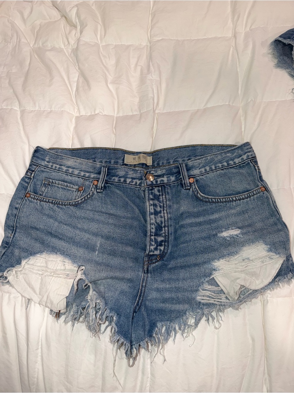 Free People Women's Distressed Denim Shorts - Blue